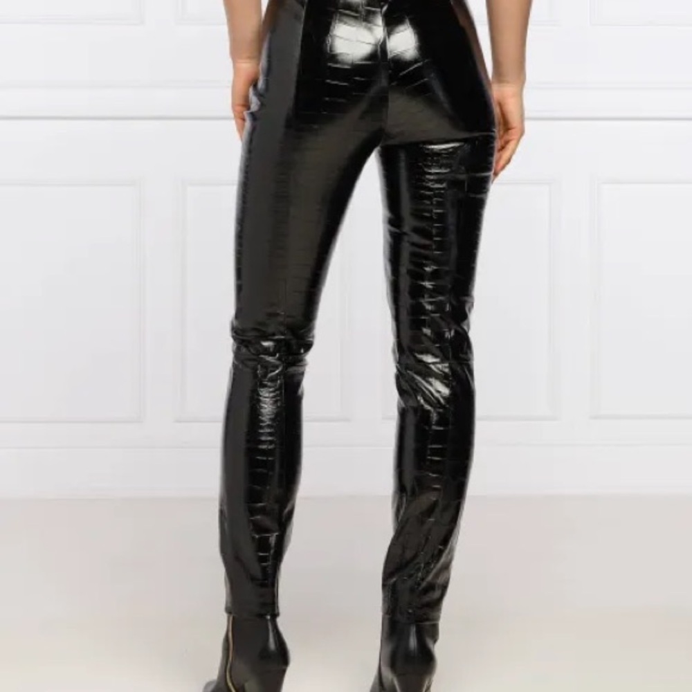 NWOT Pinko Black  Faux Leather Croc-Embossed Pants - Picture 6 of 7